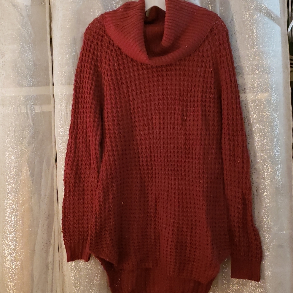 Maroon, multicolored speckled sweater